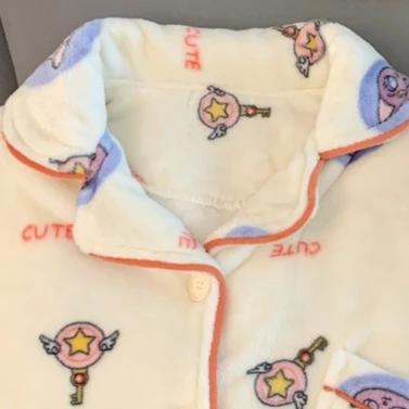 セーラームーンパジャマセットアニメ冬パッド入り厚く暖かい長袖パジャマ漫画暖かいコーラルベルベットラウンジウェアパジャマ