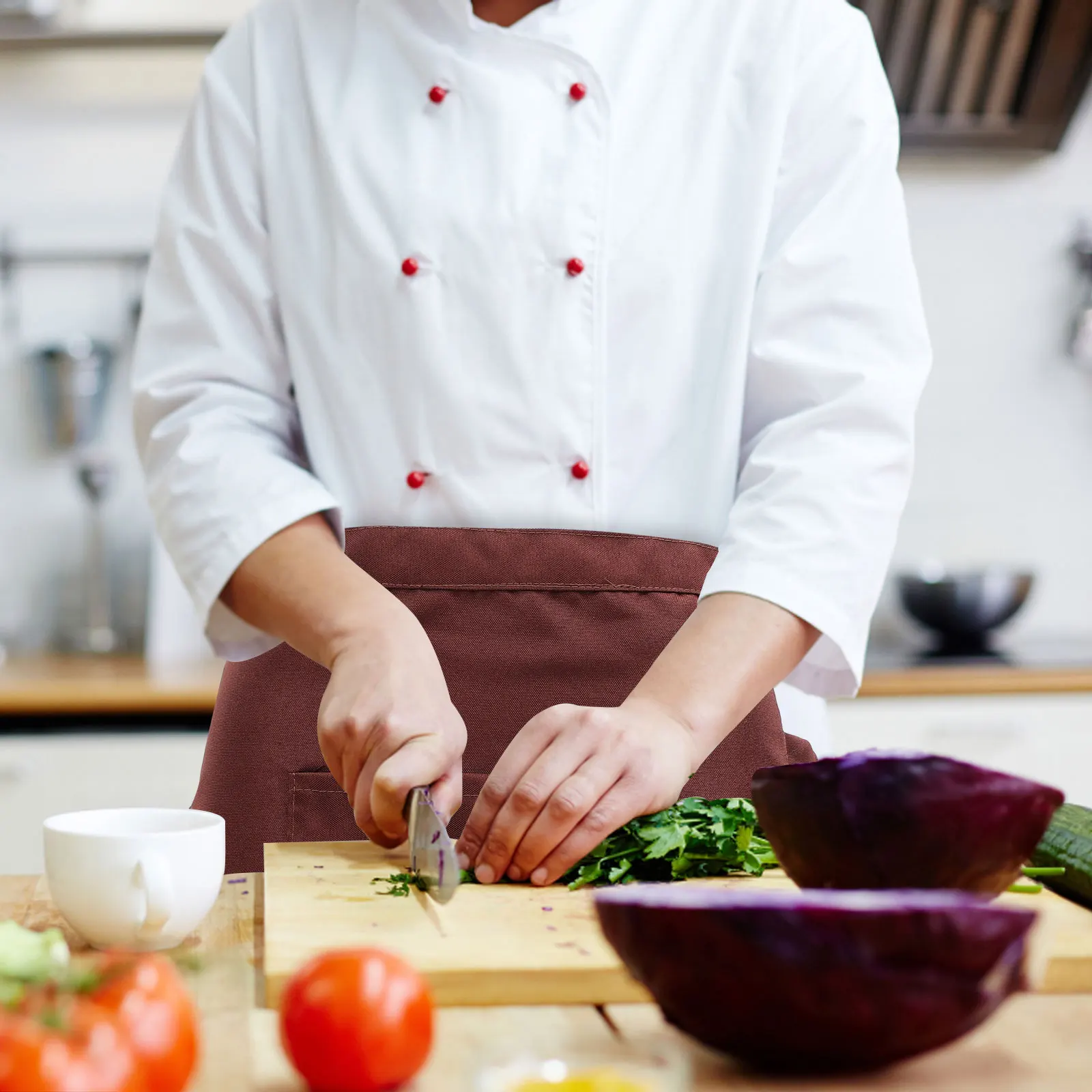 

1pc Half-Length Lace Premium Kitchen Workwear Oil-Proof Cooking Apron With Serving Apron Workwear For Women Men