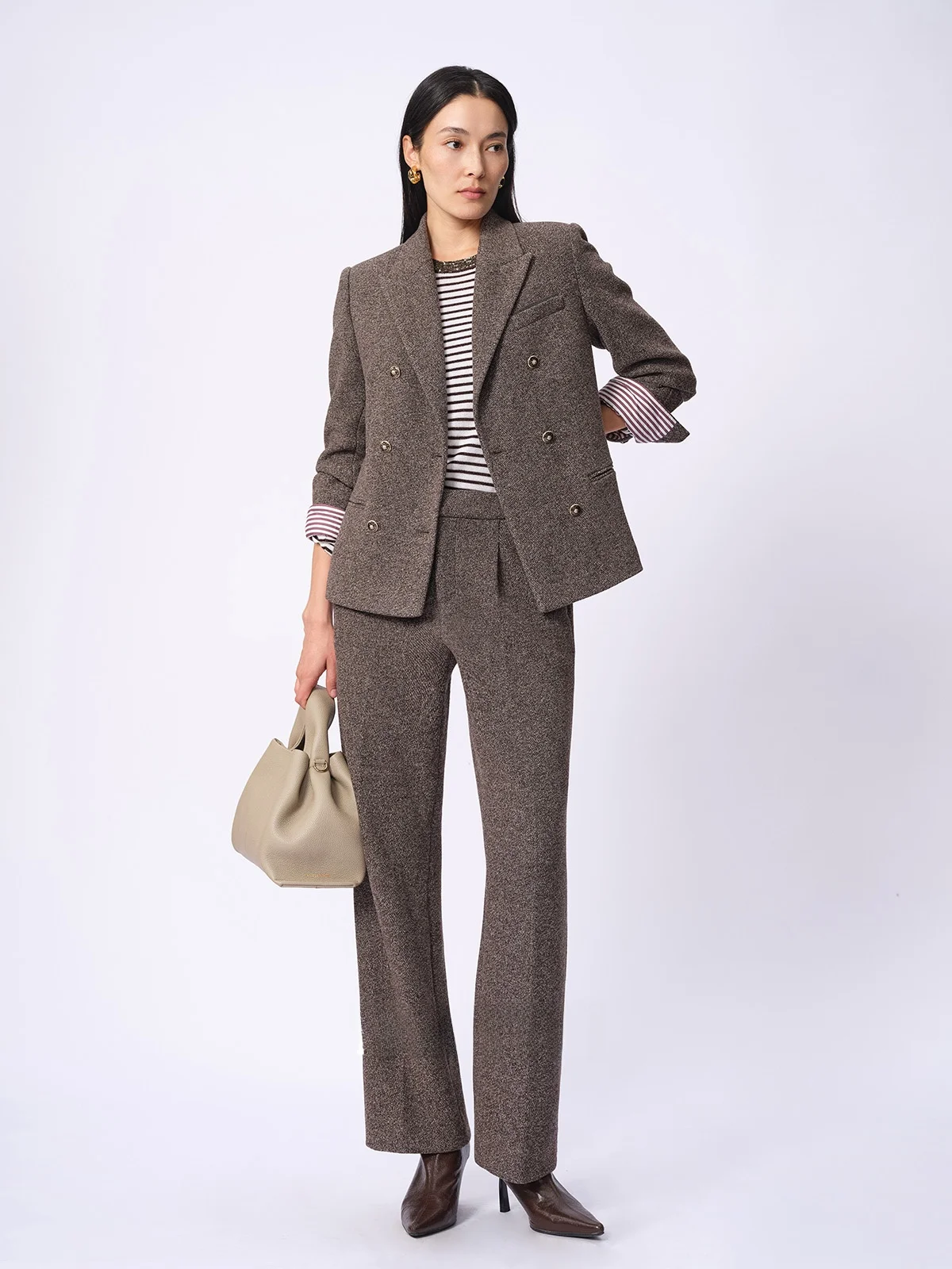 

Power Suit Knitted Woolen Straight Leg Pants Two Piece Set Faion Textured Knit Suiting Women's Office Wear