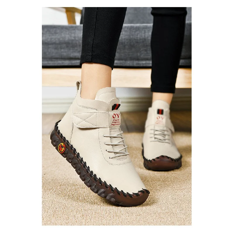 

Autumn-Winter New Retro Casual Versatile Women's Boots, Hand Stitched Soft Sole Ankle Boots, Comfortable Low Cut Leather Boots