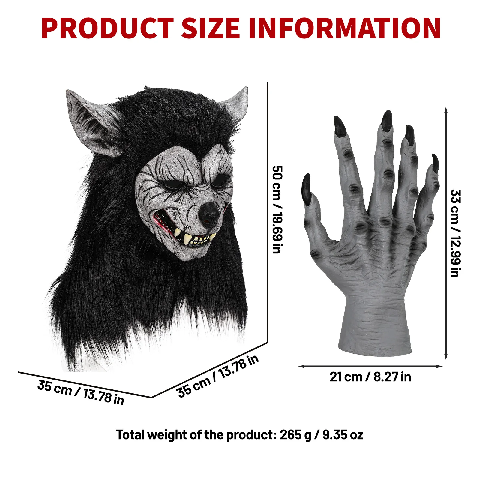 زي الهالوين بالذئب للبالغين، قفازات مخالب الذئب وقناع الرأس للحفلات التنكرية، هدايا أزياء الهالوين المثالية