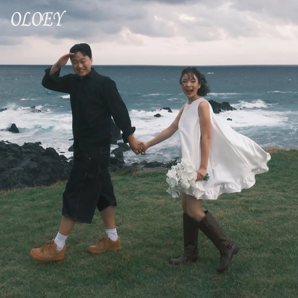 

OLOEY Мини-длина принцессы Корейские садовые свадебные платья без рукавов 프롬드레스 Элегантные вечерние платья невесты по индивидуальному заказу