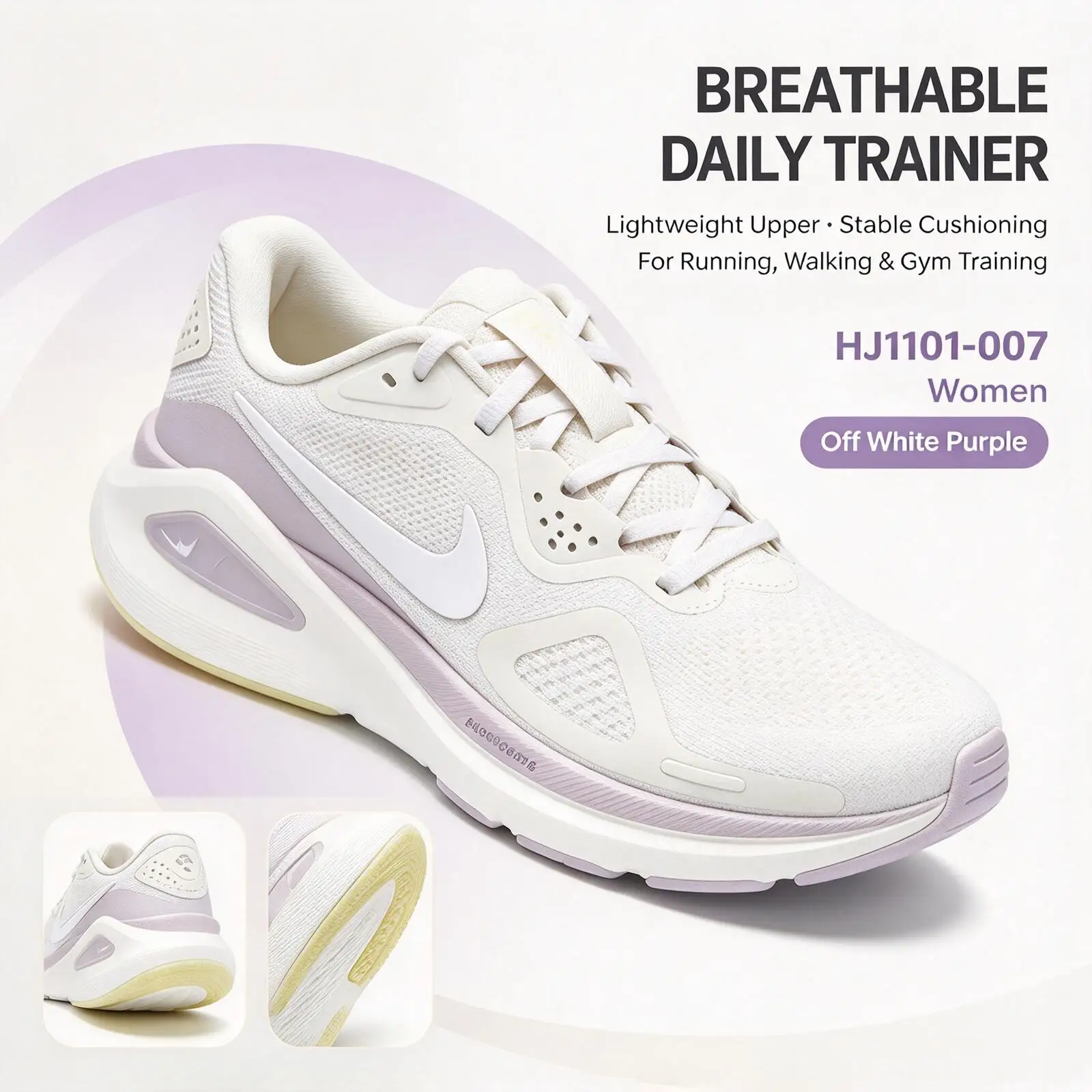 Nike Running Shoes HJ1101-007 Women Neutral Running Sneakers, Off White Mesh Breathable Cushion Athletic Training Footwear