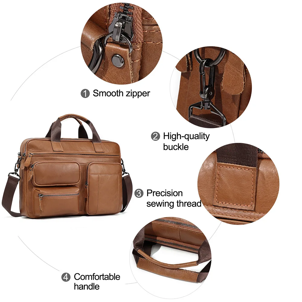 Briefcase Shoulder Messenger Bags Men's Genuine Leather 15.6-inch Laptop Bag's Men's Briefcase Office Travel Business Handbag