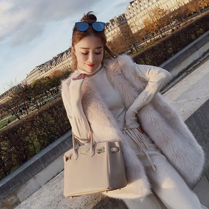 Women\'s Winter Fur Coats 2024 New Open Stitch ry Faux Hair of Environmental Protection Chic and Elegant Vest T235
