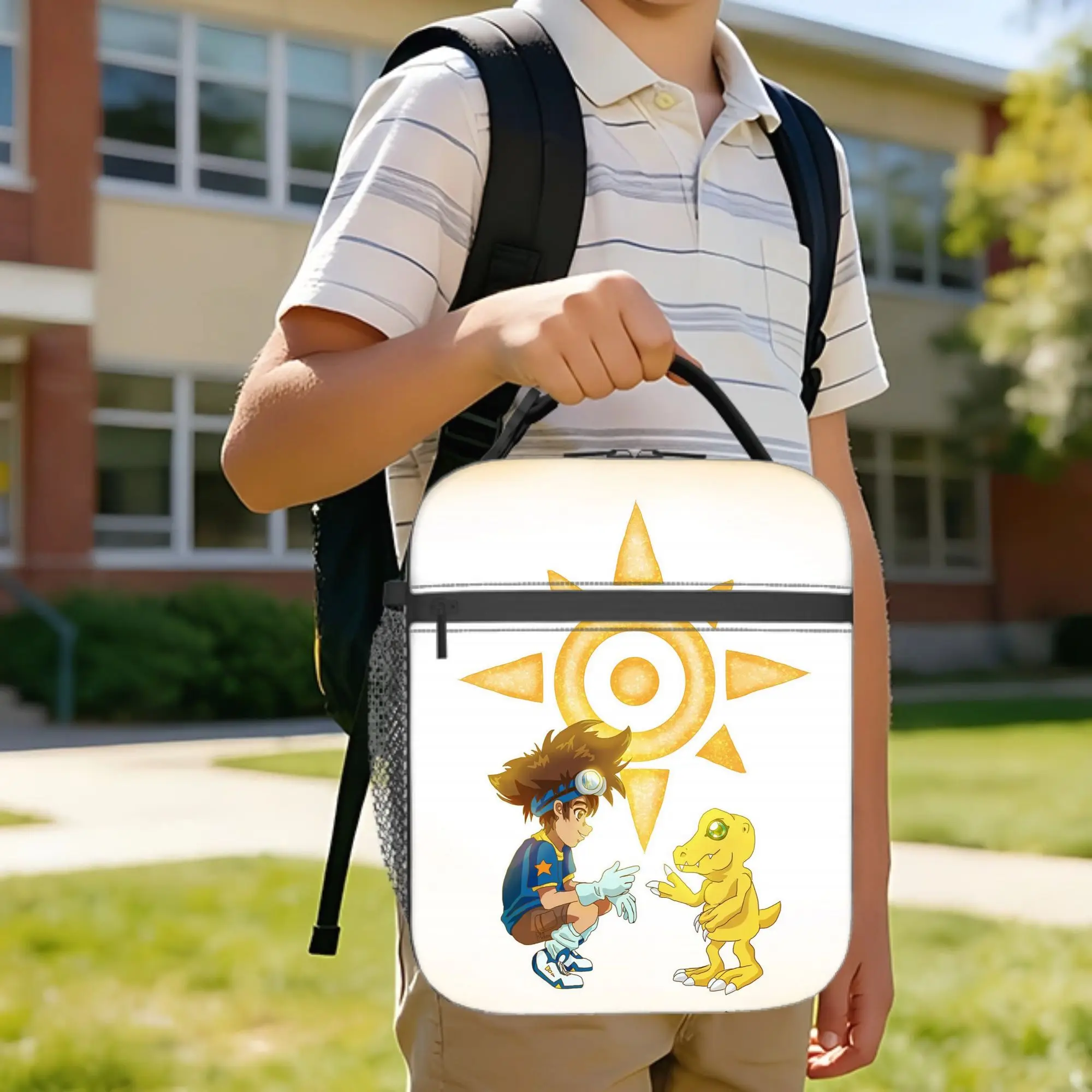 Digimon Agumon Anime Insulated Lunch Bags Portable Digital Courage Meal Container Cooler Bag Tote Lunch Box College  Food Bag