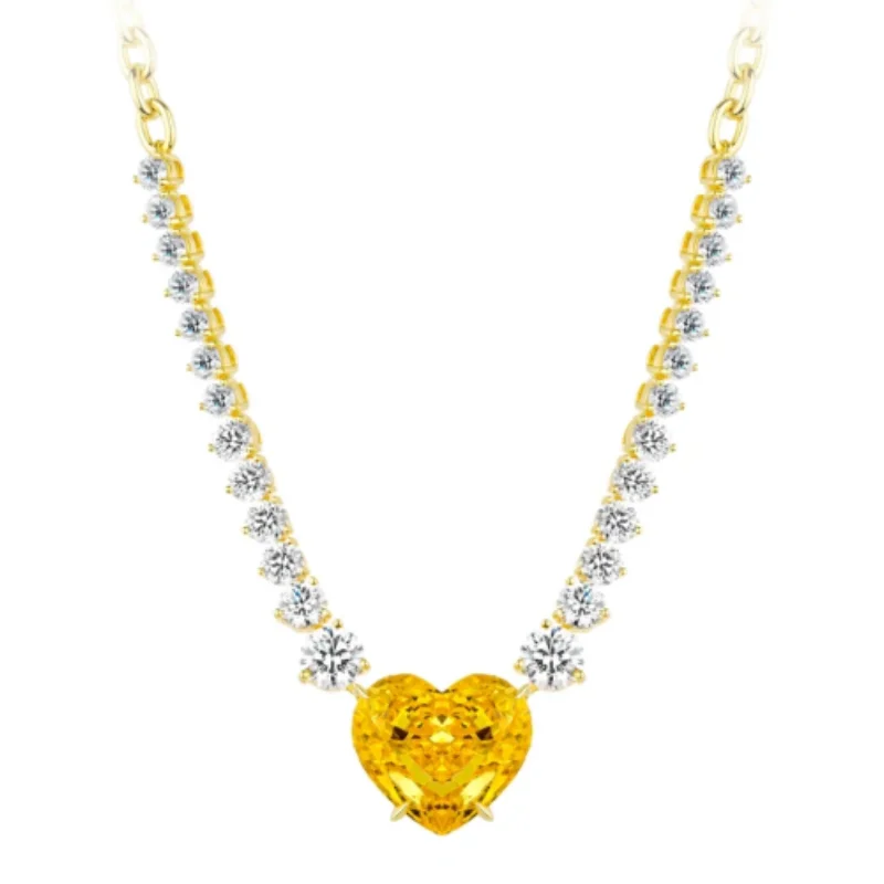 

Ожерелье BELLUX из серебра 925 пробы, с подвеской в форме желтого сердца с белым камнем, модное универсальное украшение для любого образа