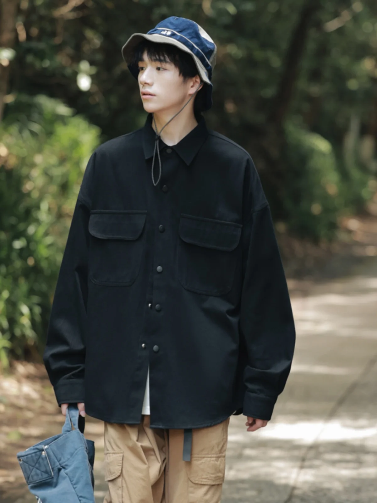 

Мужская свободная рубашка с длинным рукавом, модная повседневная рубашка свободного кроя, молодежная, на четыре сезона, износостойкая, на пуговицах