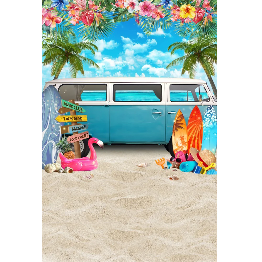 Summer Beach Party Backdrop Tropical Palm Trees Surfboard Hawaii Sunshine Seaside Holiday Background Photo Booth Props