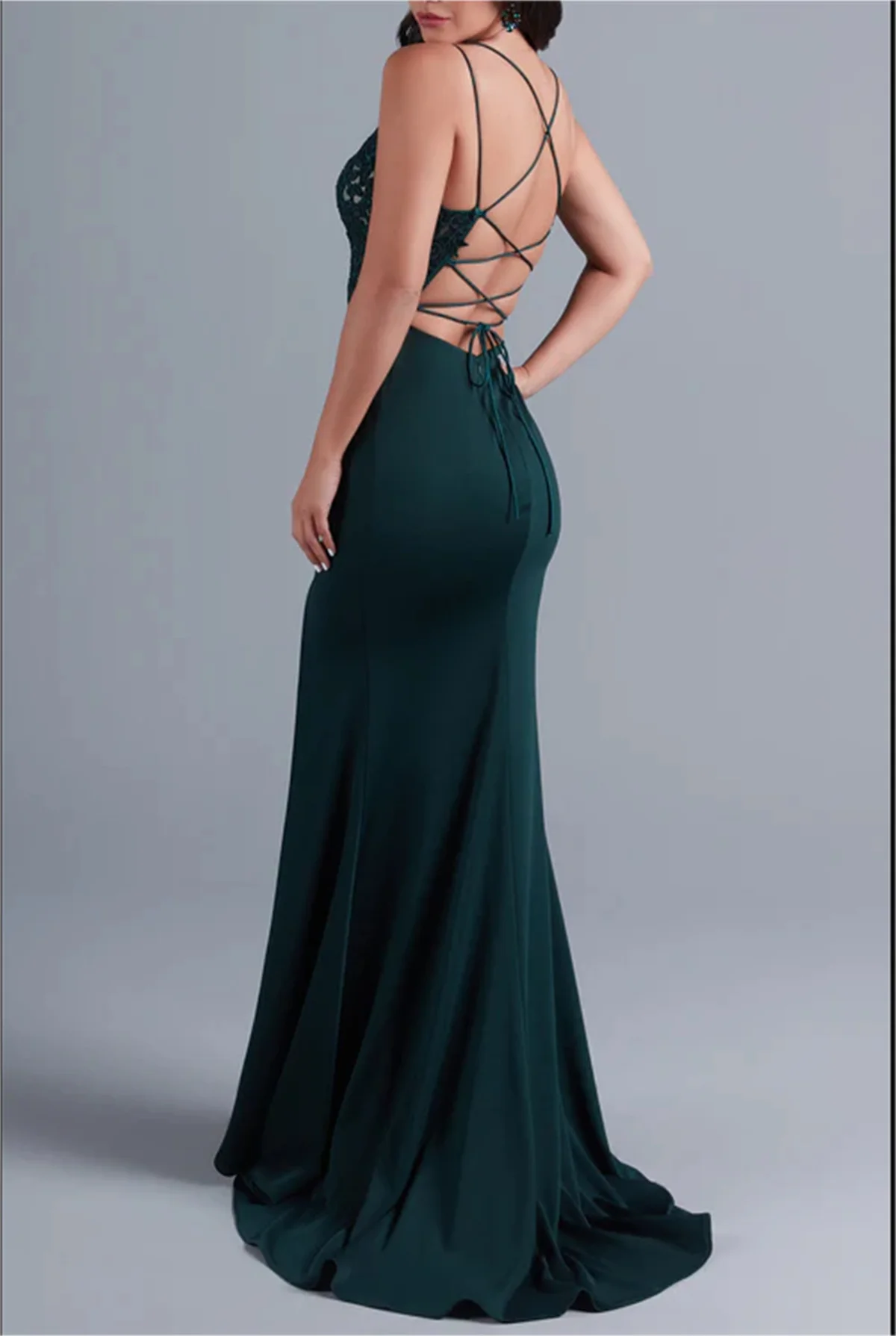 dark green mermaid  evening dress sexy suspender V-neck sheer dress formal occasion party print embroidery appliqué 2024 custome