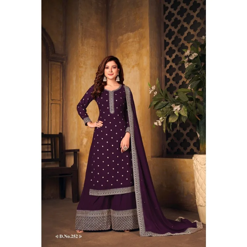 Royal Purple Color Traditional Wear Salwar Kameez with Fabulous Work Plazzo Suit