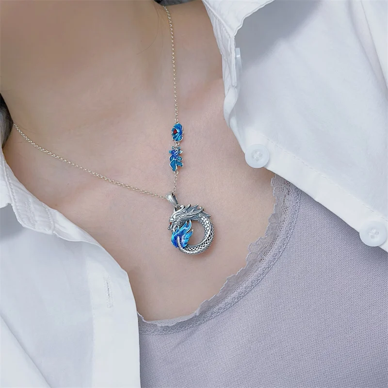 

Sterling Silver Necklace Pendant S925 For Woman Female Girl Retro Style Enamel Original Manual Popular Fashion Boutique Jewelry