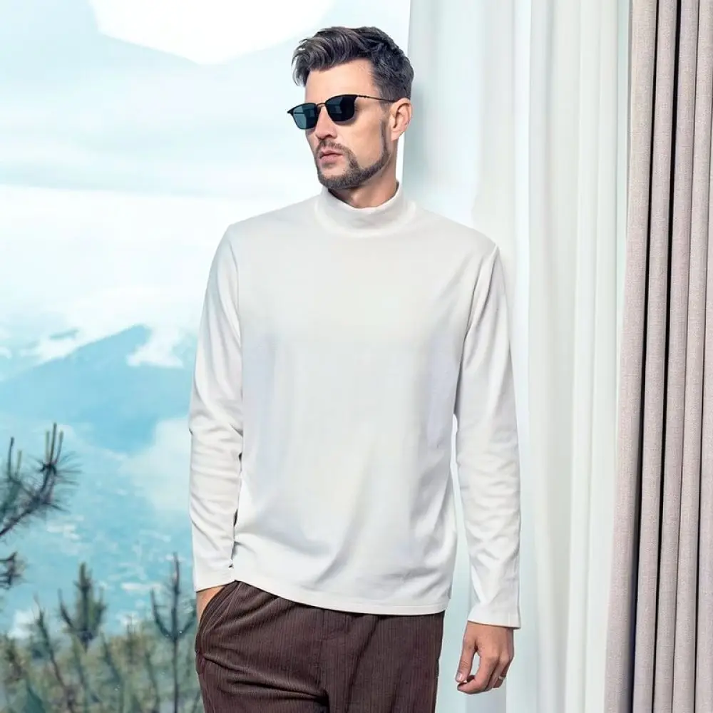 Mens Long Sleeve T Shirt Autumn Casual Loose Pullover Tee Solid Color Basic Soft Comfortable Daily Wear Top Crewneck Clothes