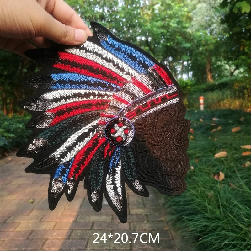 Embroidery PATCH Indian iron on biker motorcycle chest size front hat patches for jacket ron on OR Sew On Backing