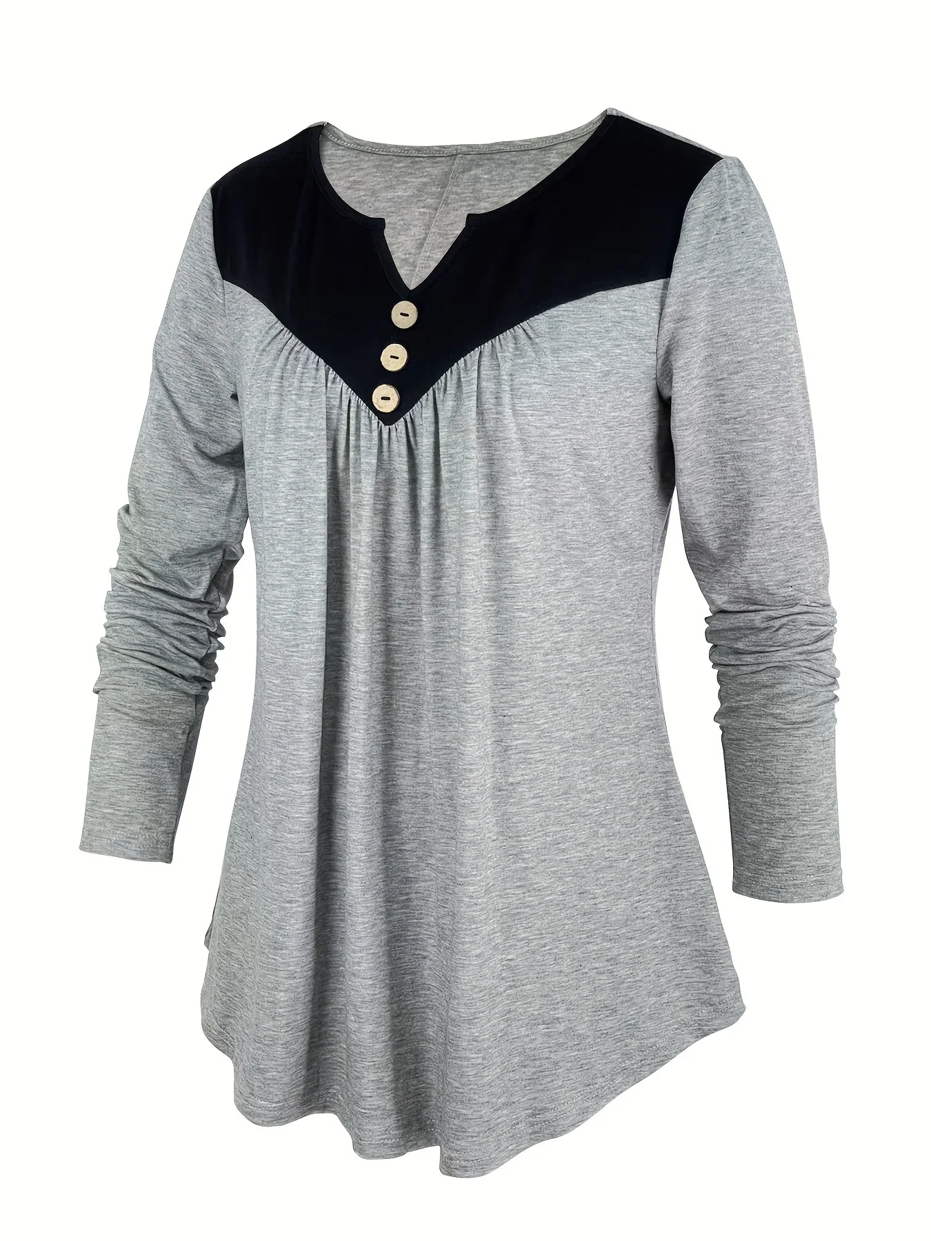 여성 패션 우아한 니트 단색 블록 긴팔 티셔츠 여성용 롱 버전 탑