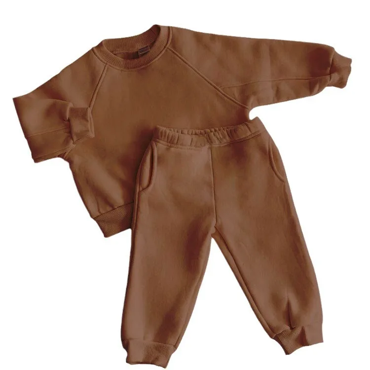 2024 Winter New Children Fleece Sports Set Boys Girls Plus Velvet Thick Sweatshirt + Sweat Pants 2pcs Suit Kids Warm Outfits
