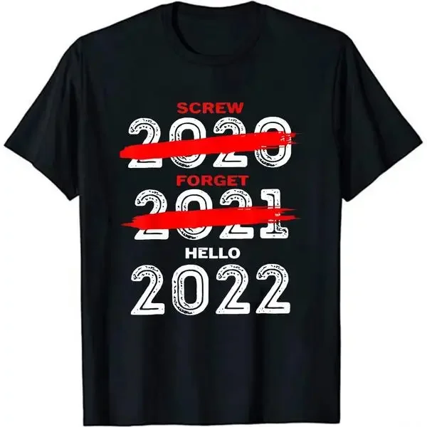 Goodbye 2021 Hello 2022 Letter Print T-shirt Merry Christmas Happy New Year T-Shirt Funny Short Sves Top Unisex Tee Shirt