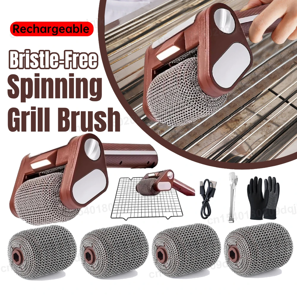 Electric Grill Cleaner with LED Lights Grill Cleaner Brush Without Bristles Cordless Rechargeable BBQ Brush Cleaner and Parts