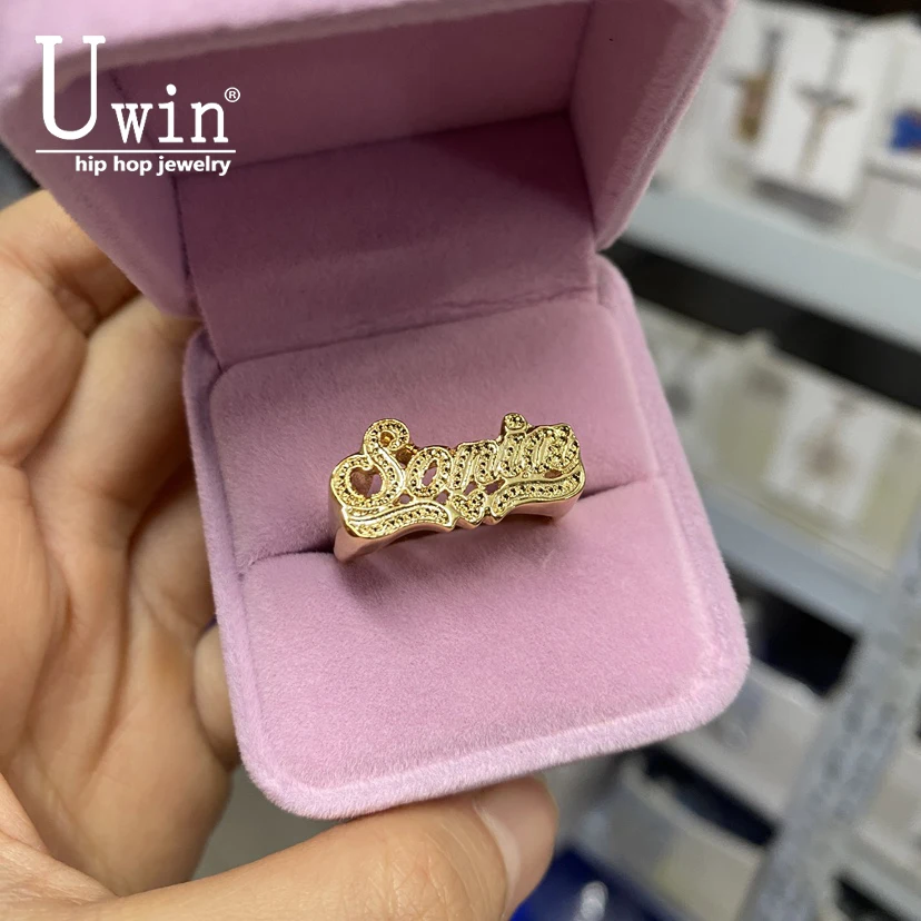 

Мужское кольцо Uwin с именем на заказ, из цинкового сплава, инкрустированное стразами, персонализированные буквы, кольца для вечеринок, хип-хоп украшения, подарок