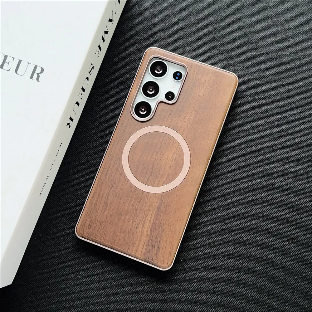 

Slim Elegant Walnut Wood Magsafe Case for Samsung Galaxy S23 S24 S25 Ultra Metal Frame Cover