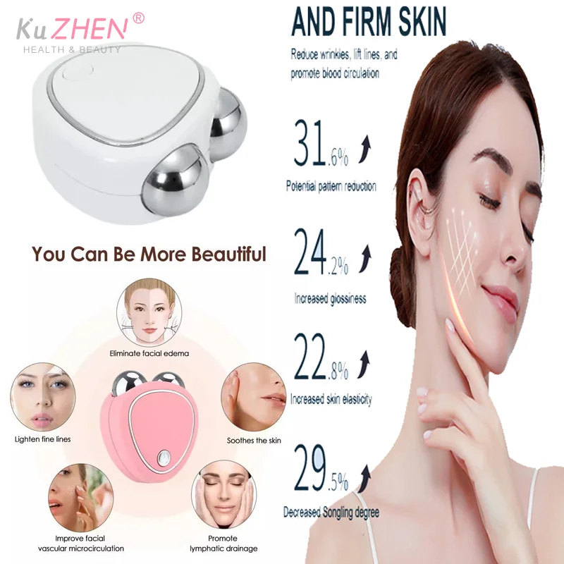 เครื่องนวดหน้าเพื่อกระชับผิวหน้า เครื่องยกกระชับผิวด้วยไมโครเคอร์เรนท์ ลูกกลิ้งกระชับผิว ฟื้นฟูผิวสวย ชาร์จไฟได้ ลดเลือนริ้วรอย