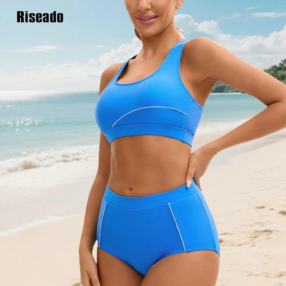 

Riseado Two Piece Swimsuit for Women High Waisted Bikini Sets Crop Top Tummy Control Bathing Suits Boyshorts Bottom