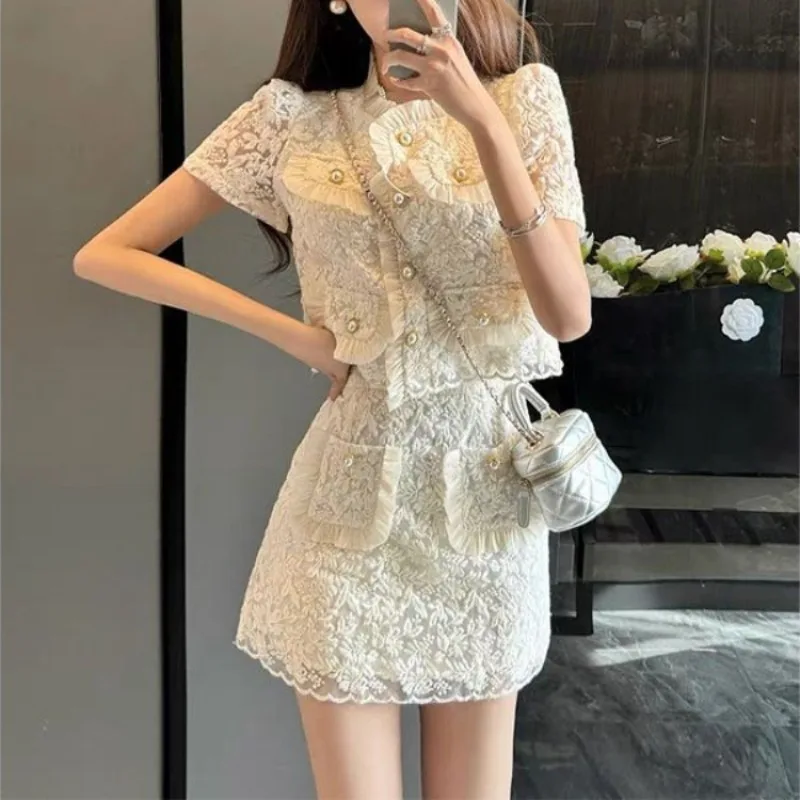 2 Pieces Sets for Women Mini Short Sleeve Skirt Party Lightly Cooked Woman Outfit Kawaii Beach Summer Fashion 2024 New Matching