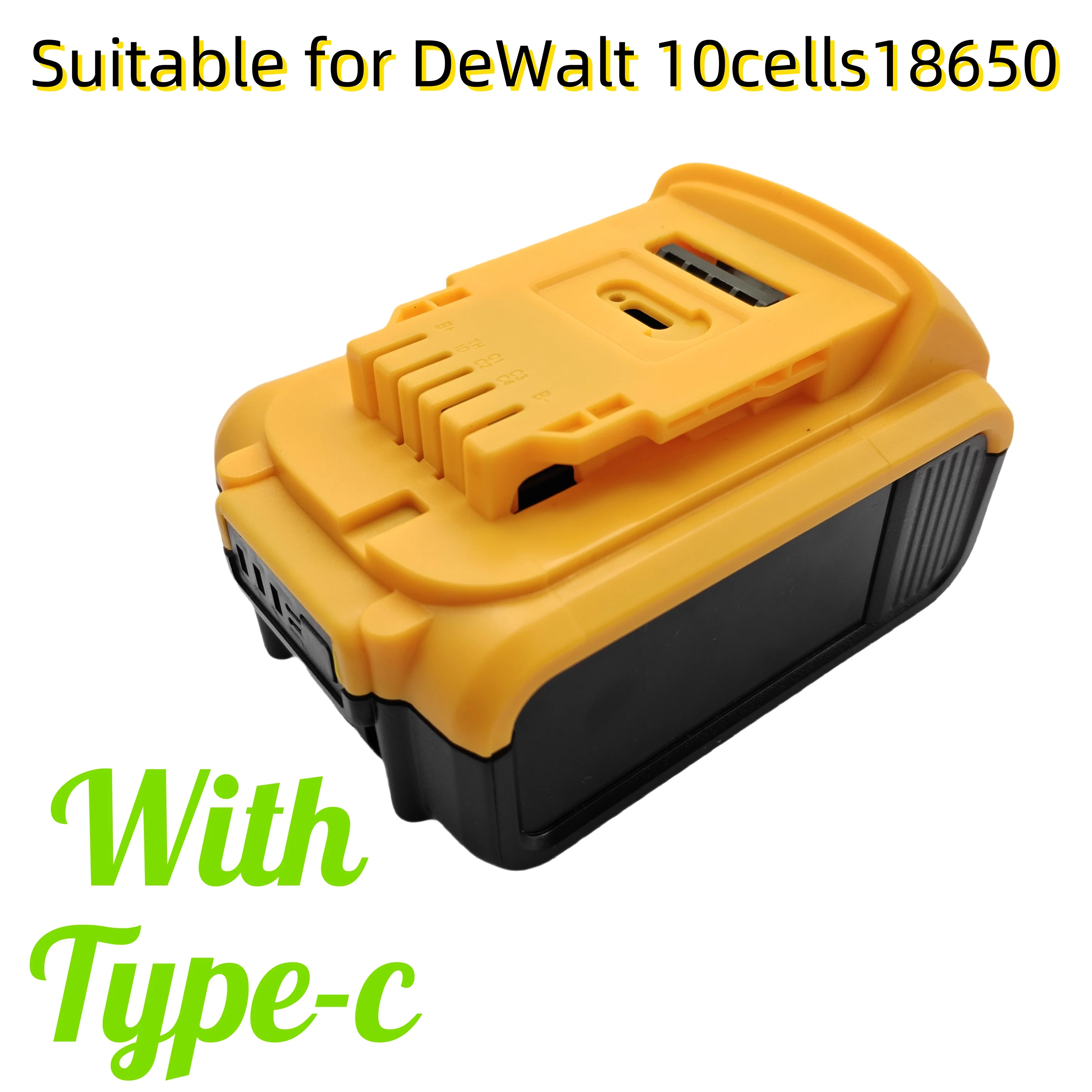 RechoPower New 10 Cells 18650 Battery Case with Type-C Charging Port  Shell Kit for DeWalt 18V Tools - DIY Replacement
