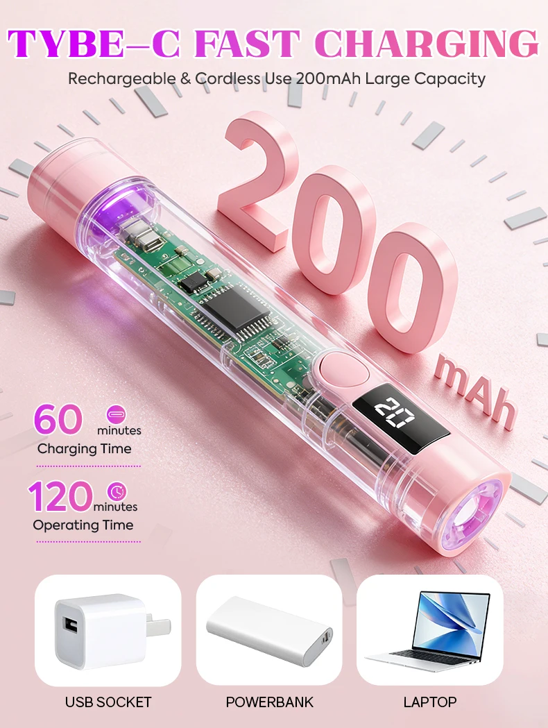 Mini-Nagellampe mit 2 Timer-Einstellungen, stabiler Nagelständer, tragbare UV-LED-Nagellampe für schnelles Gel-Nagellack-Trocknen, für den Heimgebrauch, Salon, DIY. – Detail 4