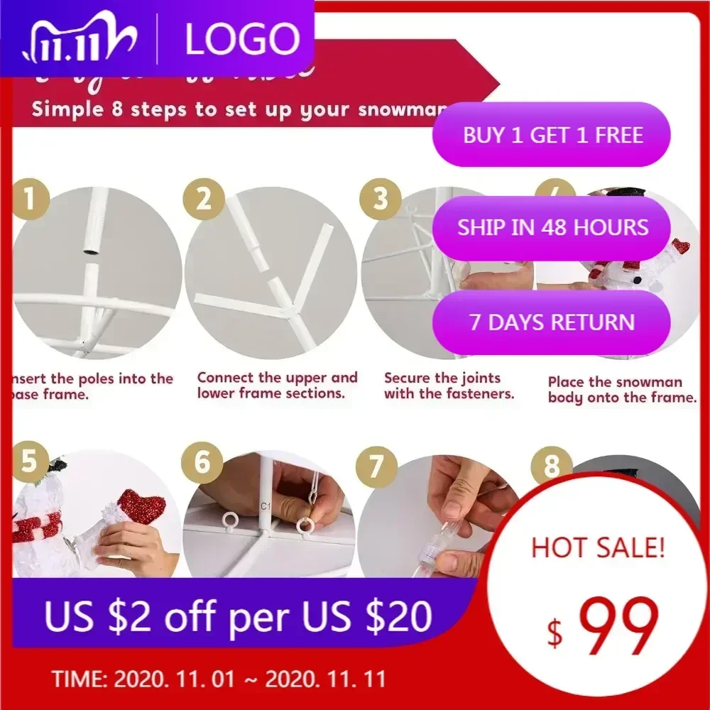 

3-Piece 3D Snowman LED Light Set for Festive Outdoor and Indoor Decorations with 270 Cool White Lights