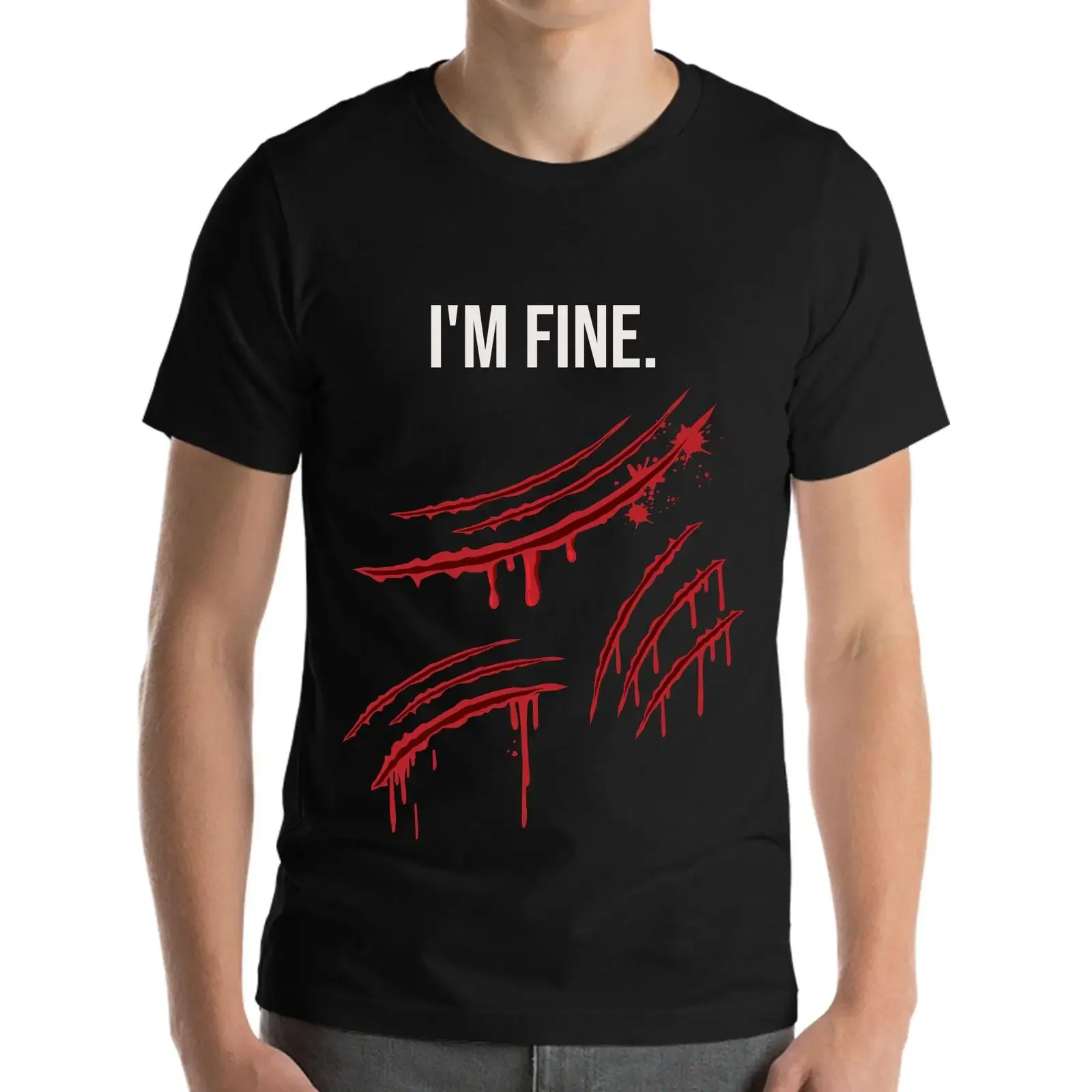 Tiger Claws I'm Fine Bloody Zombie Scary Halloween Costume T Shirt  vintage Washed designer clothes Breathable homme Soft