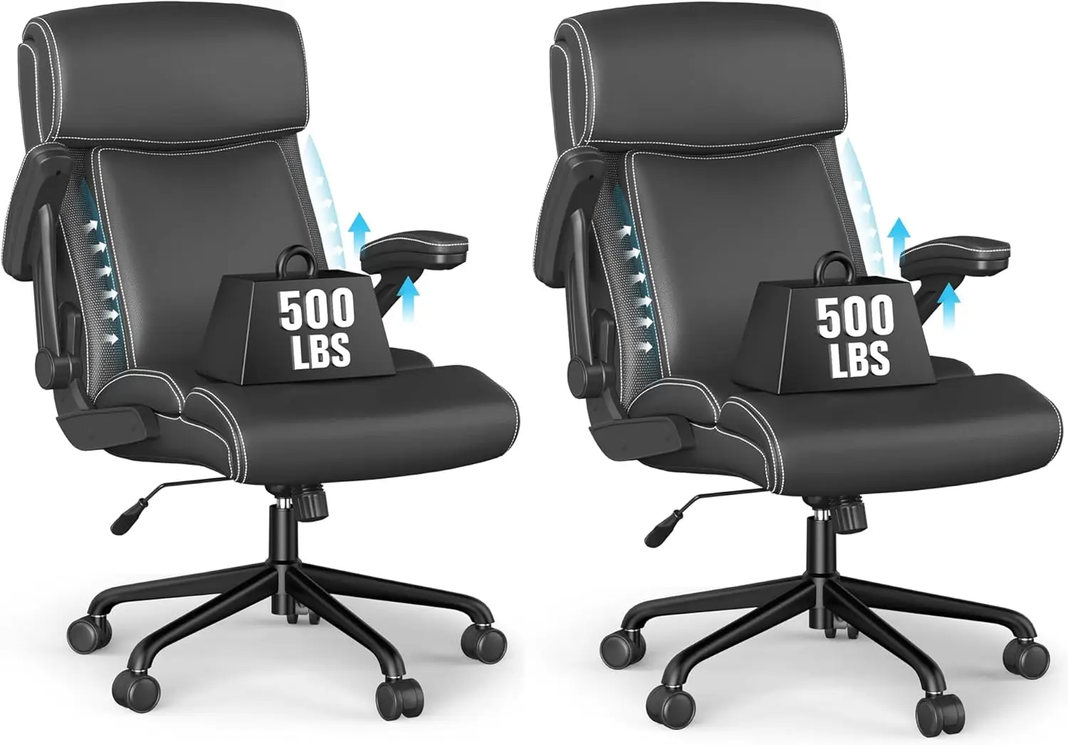 인체공학적 하이 백 가죽 이그제큐티브 오피스 체어, 무겁고 큰 오피스 체어, 2 팩, 500Lbs