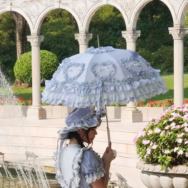 Lolita Princess Umbrella for Sun Rain Lace Birdcage Parasol Vintage Frilly Sunshade UV Protection Folding Parasol for Cosplay