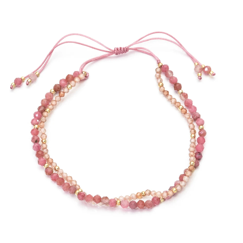 ZMZY Original Simple Layer Pink Rose Powder Crystal Quartz Bracelets for Women Natural Stone Bracelets Pulsera