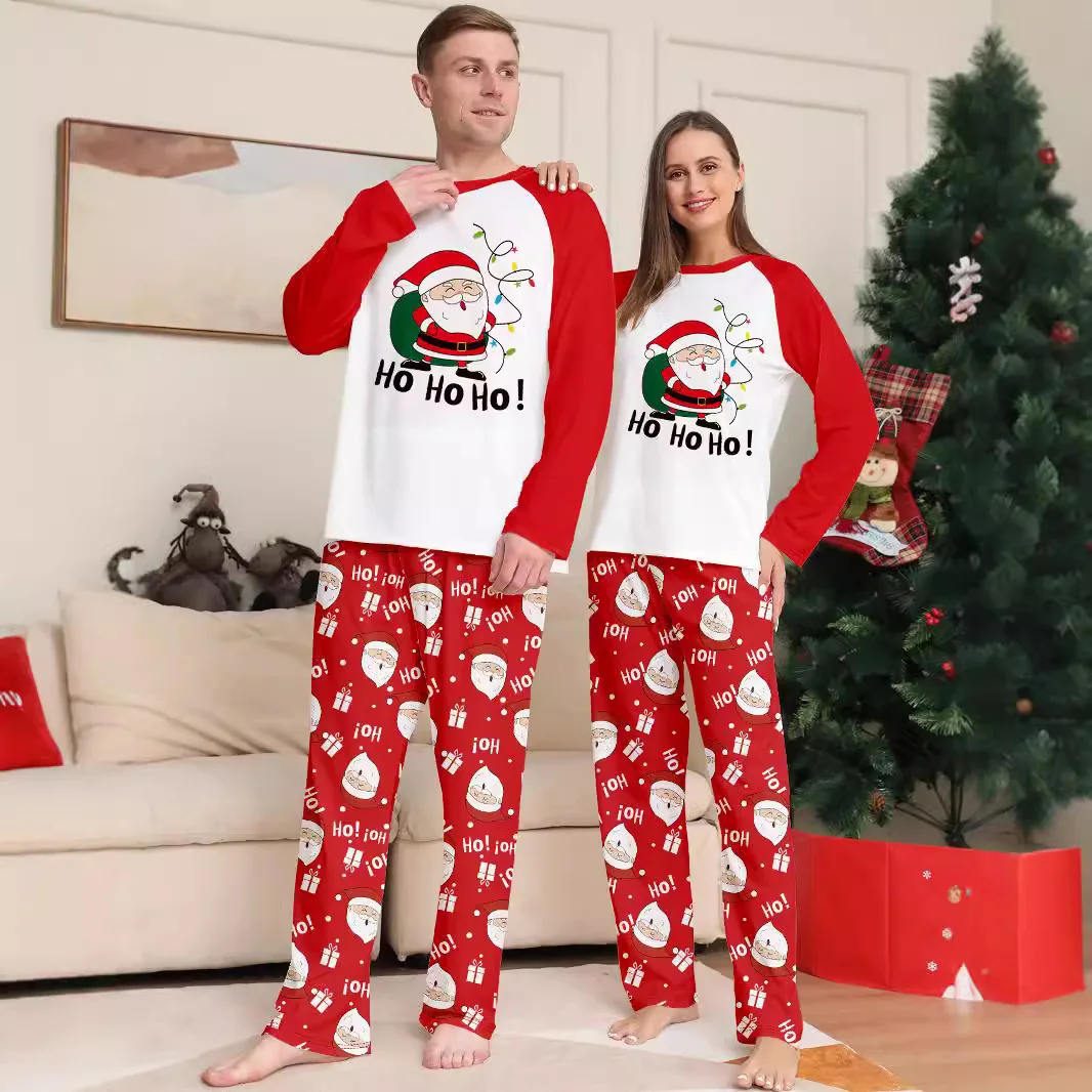 Christmas Pajamas Family New Santa Claus Print Raglan Sleeves Red White Contrasting Parent-child Pajama Set Sleepwear Loungewear