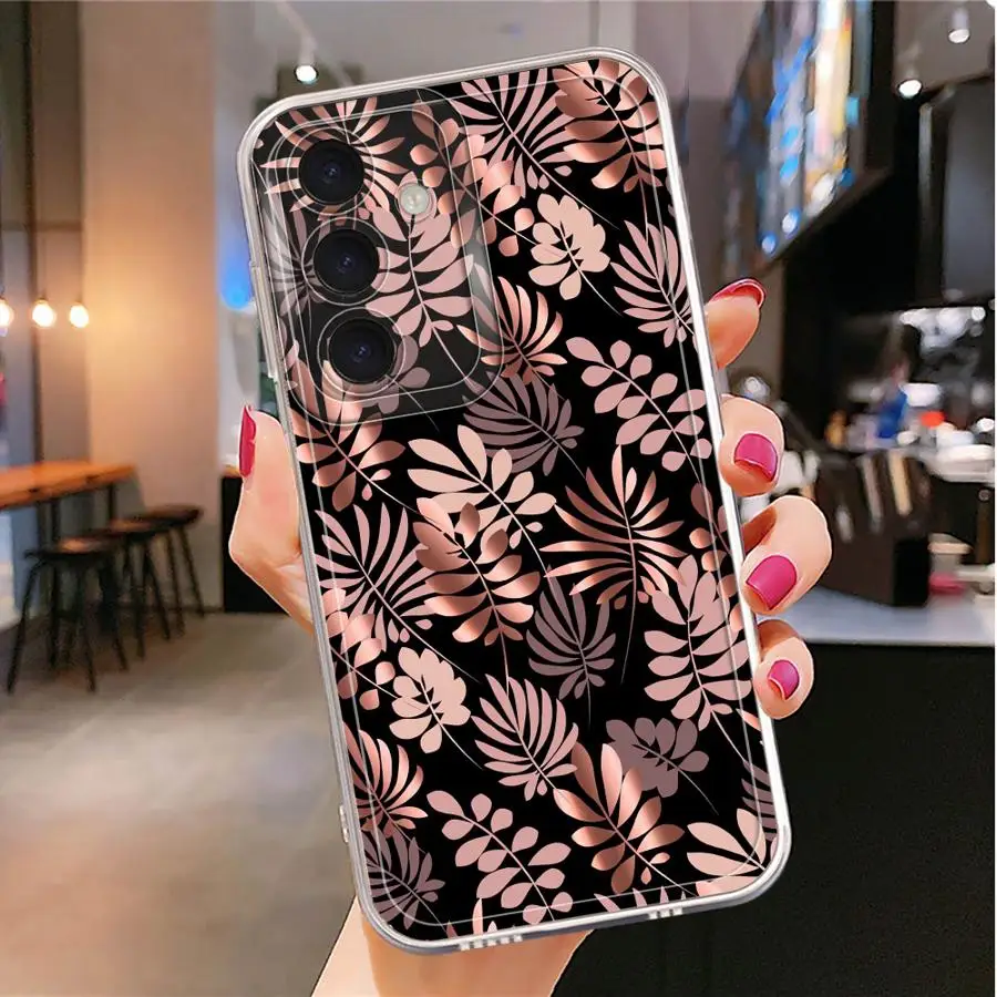 Custodia con design floreale in metallo per Samsung Galaxy A53 A73 A06 A56 A52 A72 A05 A71 A04 A31 A02 A55 A50 A03 A54 A50 A51 Trasparente Morbido