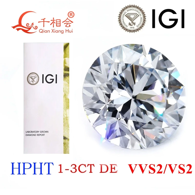 

HPHT Lab Grown Created Diamond round Shape 1ct-2.5ct D-E Color VVS-VS Clarity 3EX Quality White Loose Stone IGI Certified