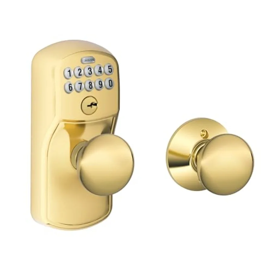 Plymouth Keypad Entry Auto Lock Bright Brass