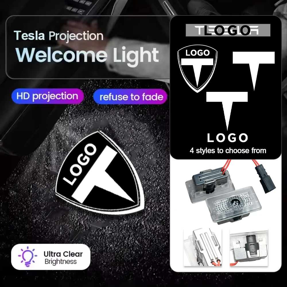For T-es-la car welcome light Model 3 S Y X model door pattern illumination floor projection light 3D HD laser ghost light