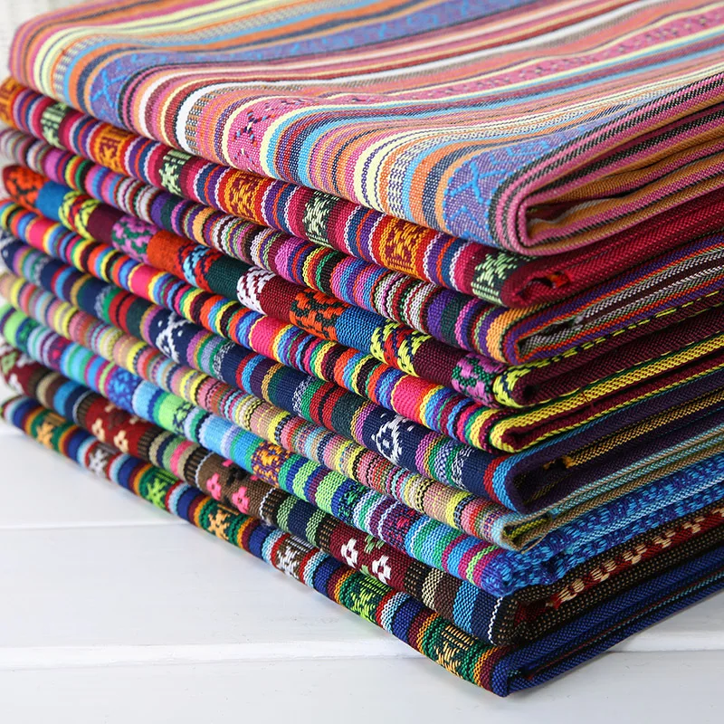 

Ethnic Style Fabric Bohemian Striped Geometric Yarn Dyed Pattern Fabric for DIY Sewing Cloak Home Decor Textile Accessories