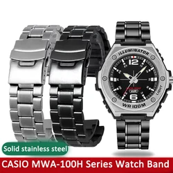 Refined Steel Watch Band for Casio Black Knight MWA-100H MWD-100H Male Modified Stainless Steel Watch Strap Wristband Silver