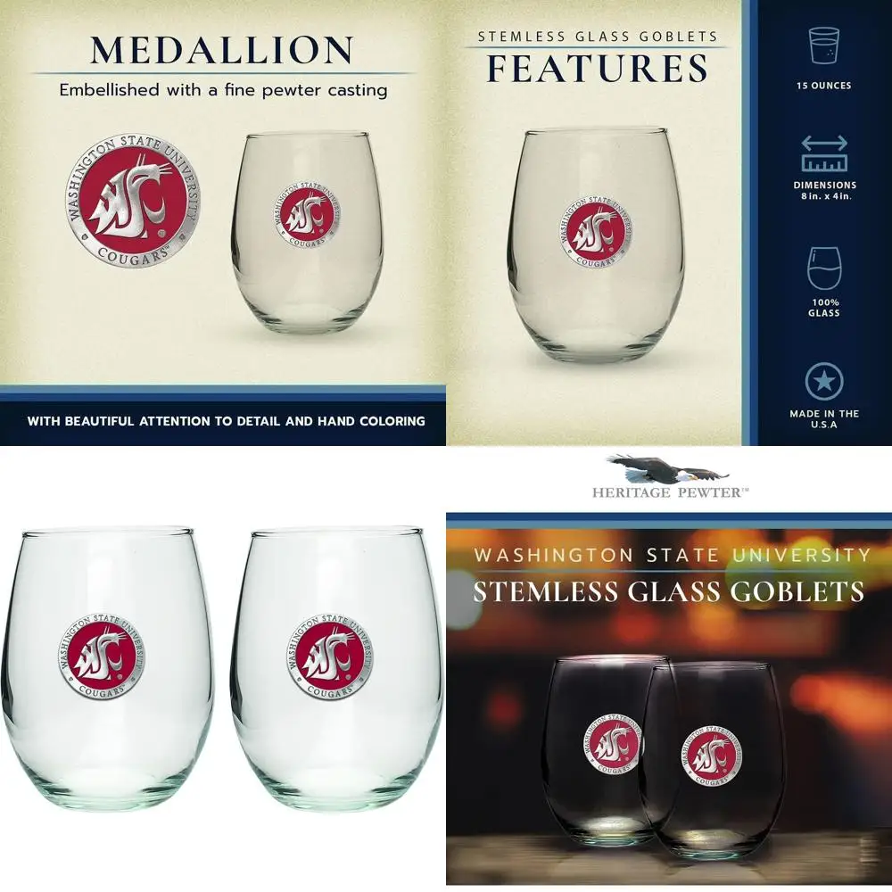 

Set of 2 15 oz Stemmed Glass Goblets | Elegant Wine Glasses for Washington State Cougars