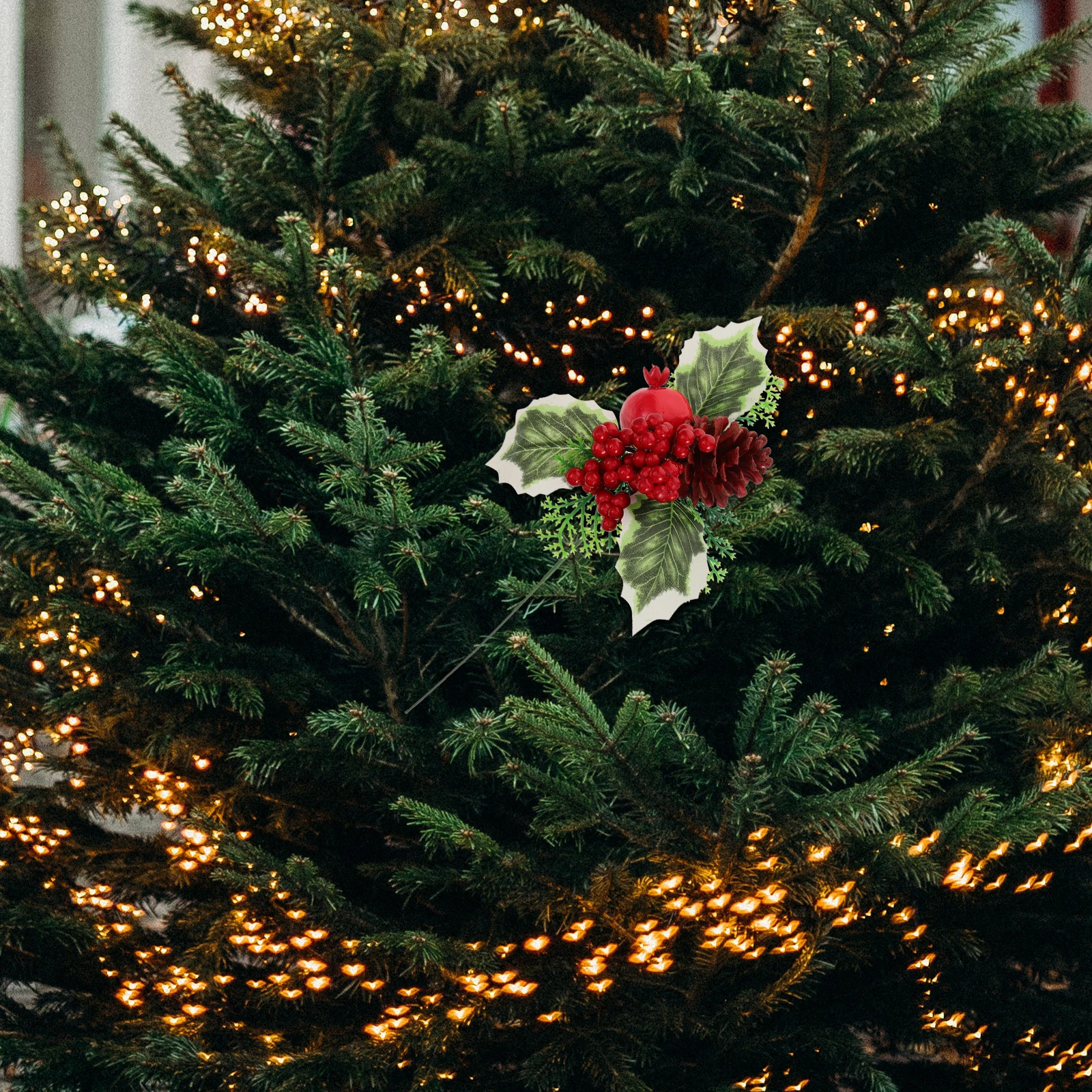 

5pcs Christmas Artificial Pine Stems Greenery Picks With Pine Cone Leaf Decor For Diy Wreath Tree Arrangements Fake Plant