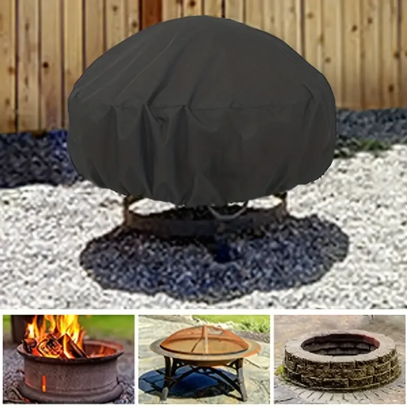 1pc Waterproof Round Fire Pit Cover - Premium 210T Polyester Drawstring Closure Dustproof Fire Bowl Protector