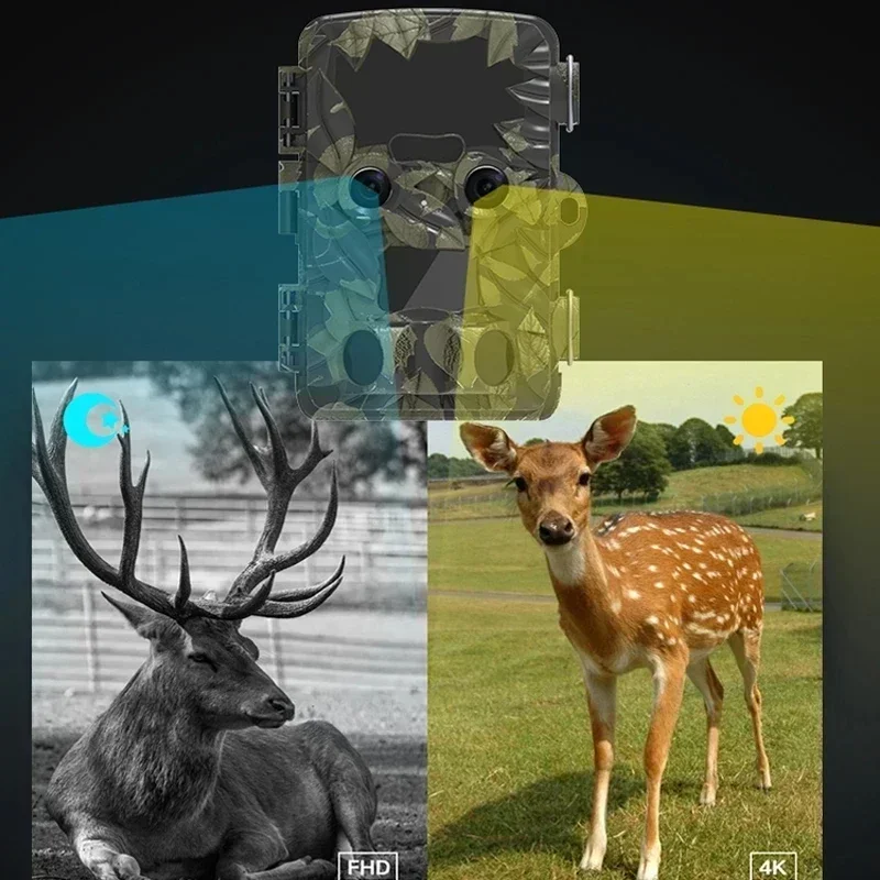 H8201 Night Vision 4K HD Hunting Cameras 20MP Pixel IR Dual Cameras IP66 Waterproof Outdoor Hunting Camera Rechargeable Battery