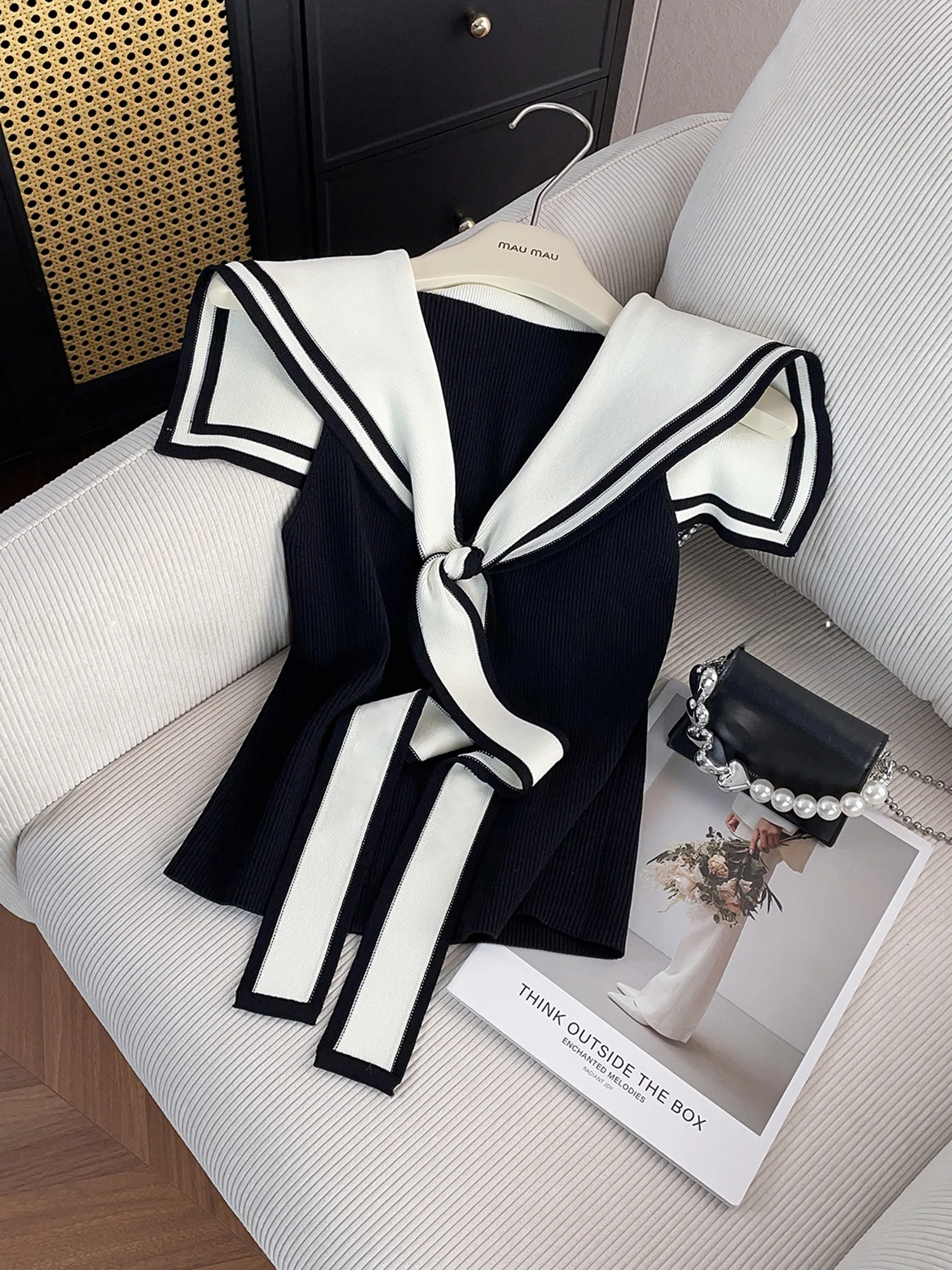 

Korean Sle Agel Faion Summer New Casual Navy Collar Knotl Svel Knitted Vest Top Women's Faion Outerwear