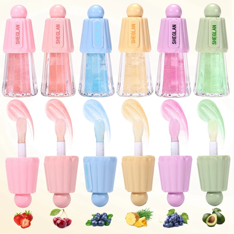 

6 цветов мини-торт пудинг желе блеск для губ трубка глазурь для губ