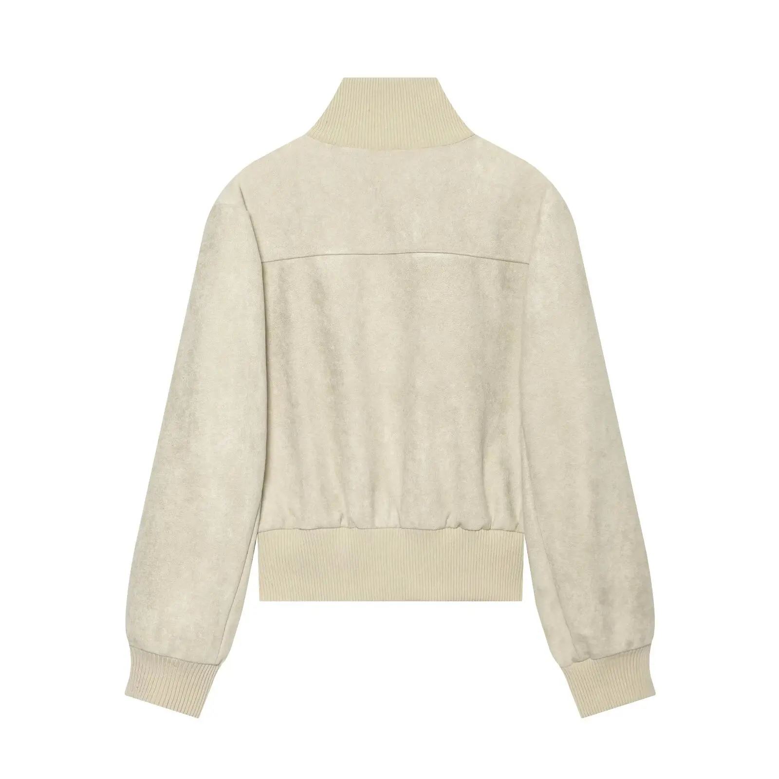 Damen Herbst Winter Casual Kunstwildleder-Jacke Street-Style Gerippter Stehkragen Warme Kurze Jacke Neu 2026 Trendige Retro Reißverschluss-Jacke – Detail 4