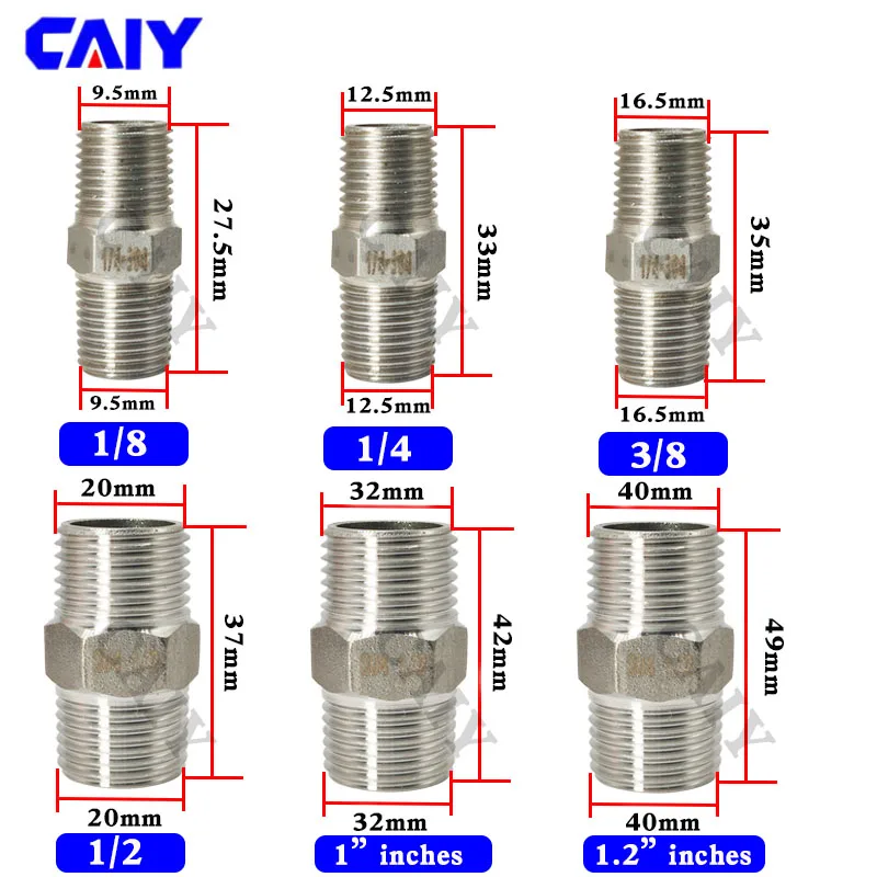 1/8 "1/4" 3/8 "1/2" 3/4 "BSP 304 สแตนเลสสตีล Hex ท่อหัวชายอุปกรณ์น้ําน้ํามัน Air Connector