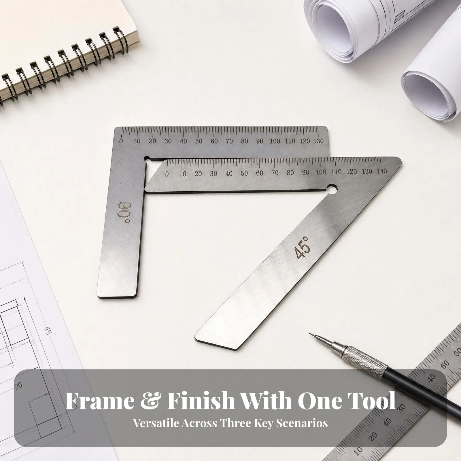 Flat Stainless Steel Angle Gauge with Millimeter Markings 45 90 Degree Ruler for Carpenter Fabricator Use